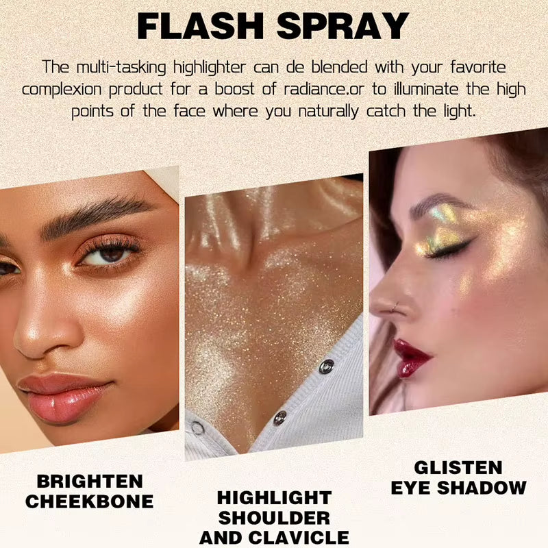 Diamond High Gloss Glitter Spray Highlighter Powder Brighten Polarization Fairy Powder Face Body Illuminator Makeup Cosmetics